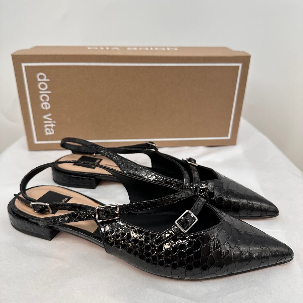 DOLCE VITA Pamla Midnight Snake Embossed Flat in Black // 8 - Picture 3 of 10
